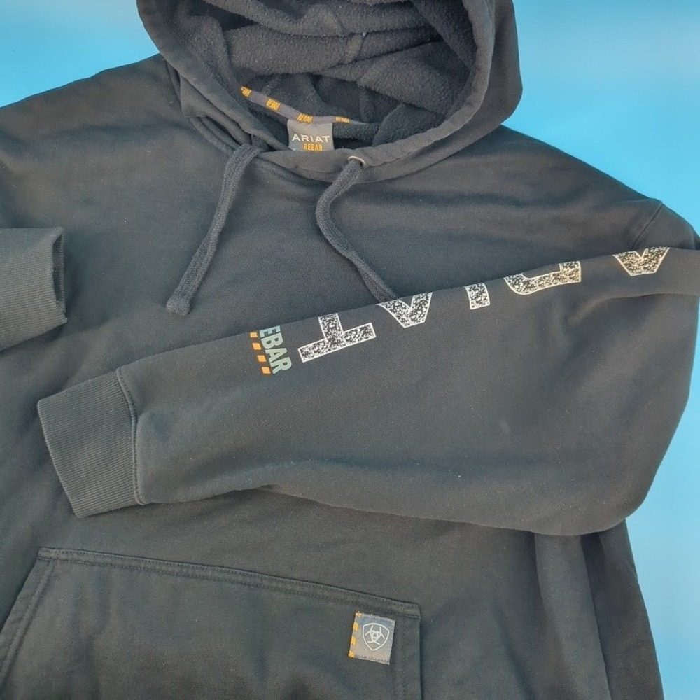 Ariat Rebar Mens Black Skull Hard Hat Work Graphic Pullover Hoodie Large L 1032 - Picture 3 of 8